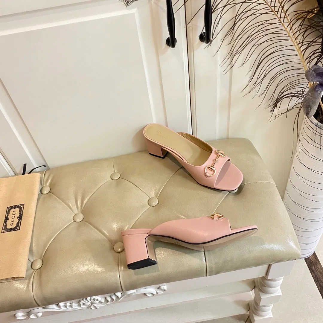 👟👟Ex-factory price 440👟👟, Gucci classic slippers, cowhide surface, sheepskin lining, 5cm heel, size 35-42 (custom-made sizes 43 and 44 are non-refundable)